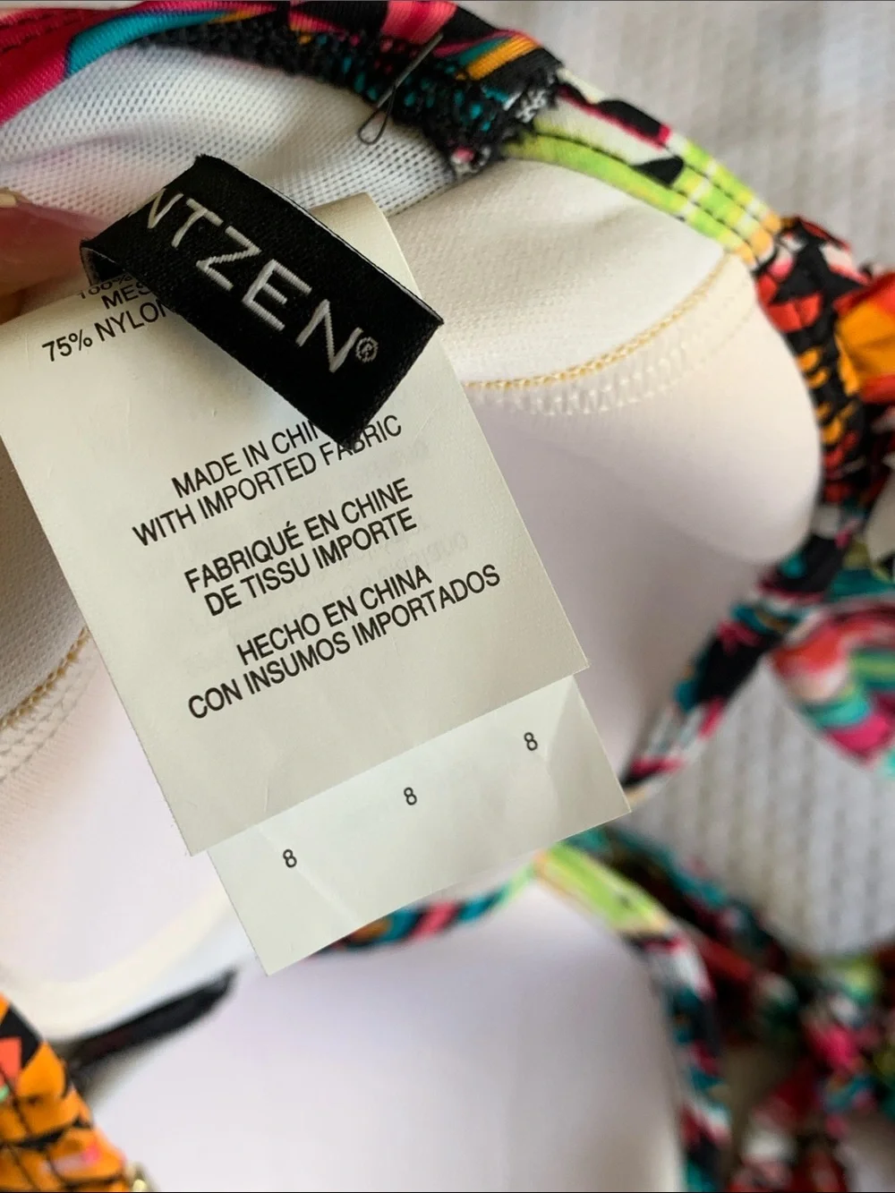 Janzteen Tulum Vibrant Aztec Multicolored Tie Front Halter Bikini Top size 8
